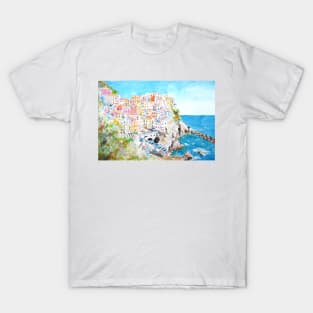 Italy Cinque Terre watercolor painting T-Shirt